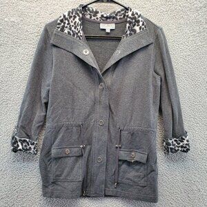 JM Collection Petite Spring Coat‎ Jacket Gray With Animal Print Collar Si…